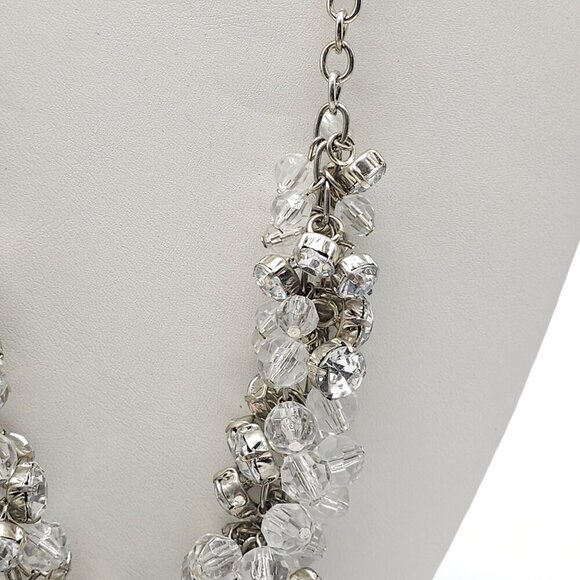 Silver Tone Chain Necklace With Clear Faceted Beads Crystal Accents CHA CHA - Picture 4 of 9